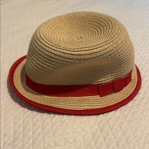 Zara Beige Straw Hat with Red Trim